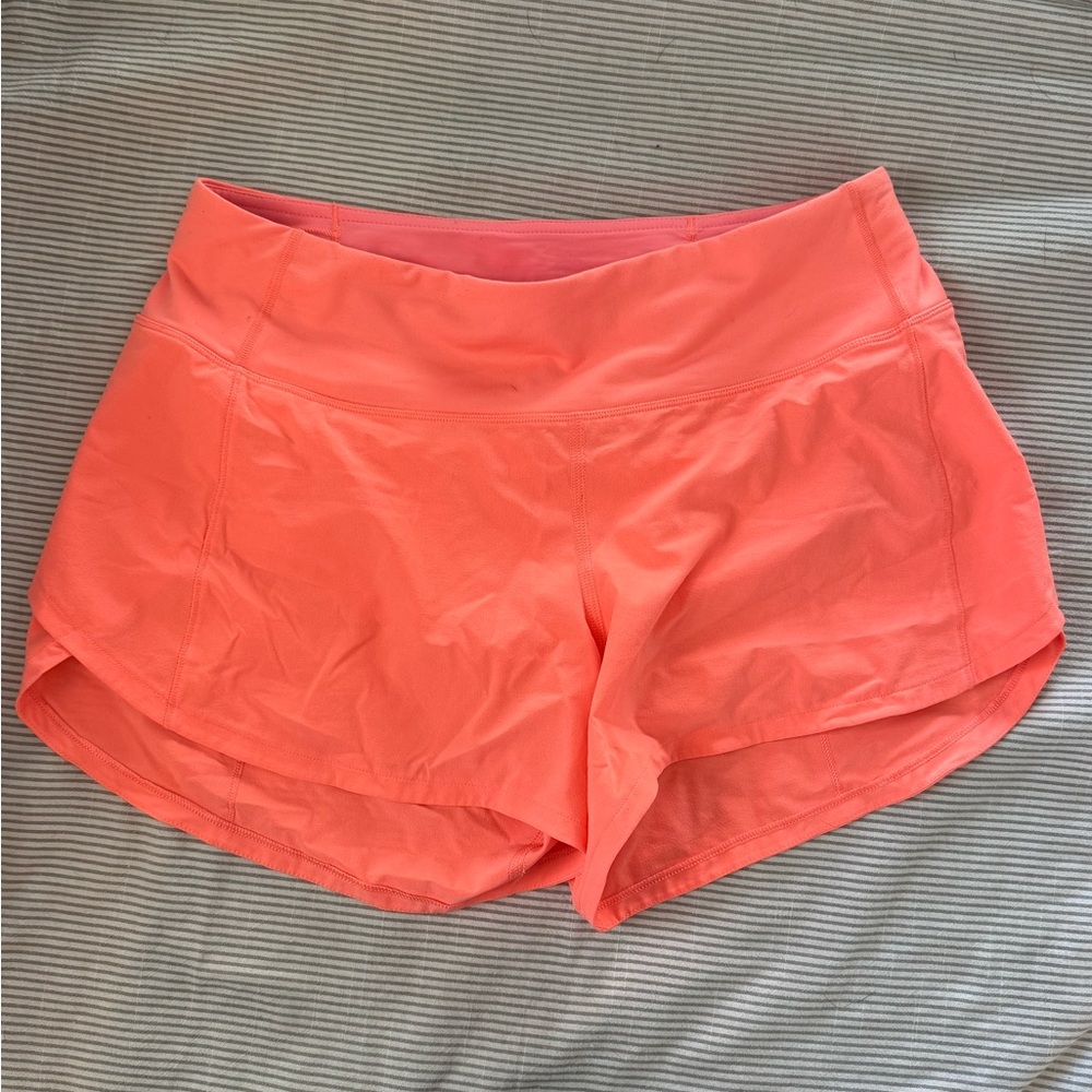 Lululemon Speed Up Bright Neon Coral Orange Athletic Shorts